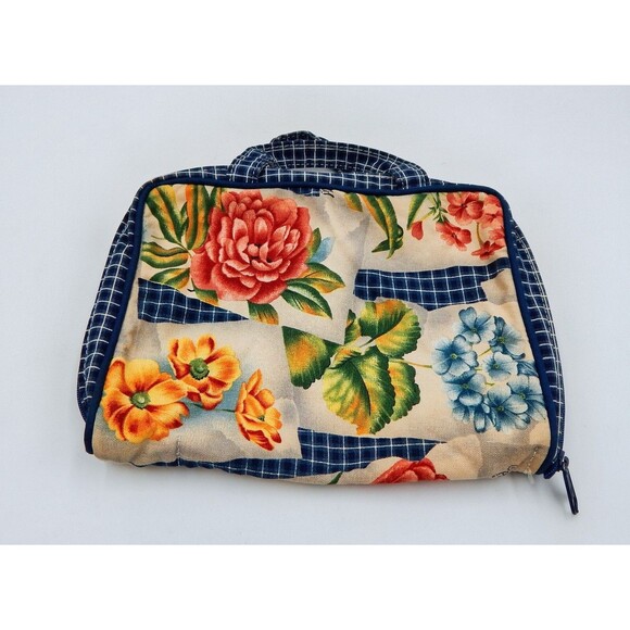 Garden Decorated Bible Cover Carrier Fabric Zippered Blue Checked Floral Handled - Picture 12 of 13
